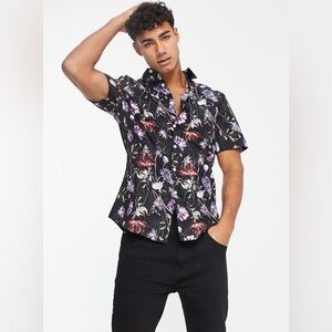 ASOS RICKY SINGH Men’s Stretch Slim Floral Casual Button Down Shirt